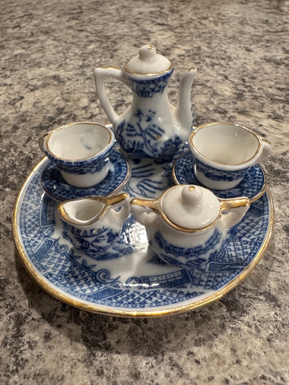 Blue and White Miniature Porcelain Tea Set